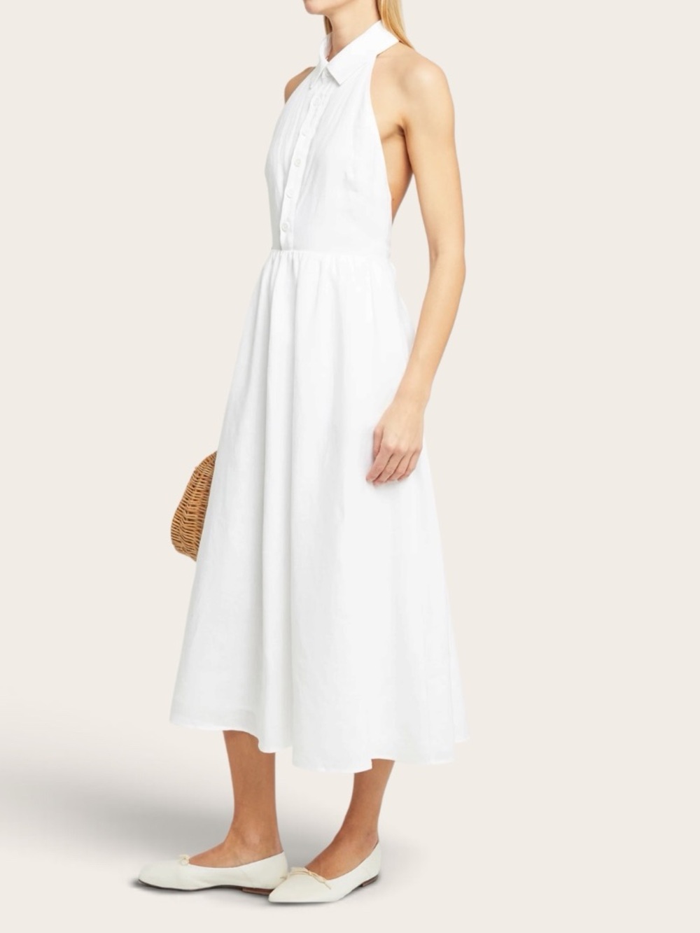 Anthropologie O.P.T. Casey Linen Halter Open Back Midi /Maxi  Dress